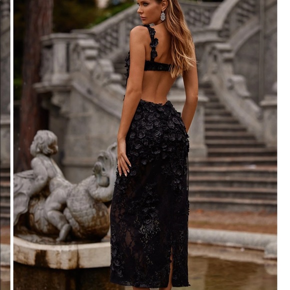 Alamour Black Applique Tea Length Dress - Picture 2 of 11